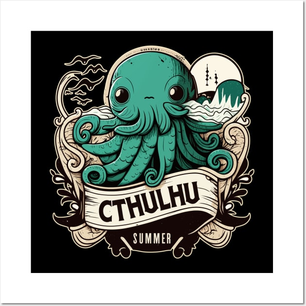 Cute Cthulhu Summer Design Wall Art by DanielLiamGill